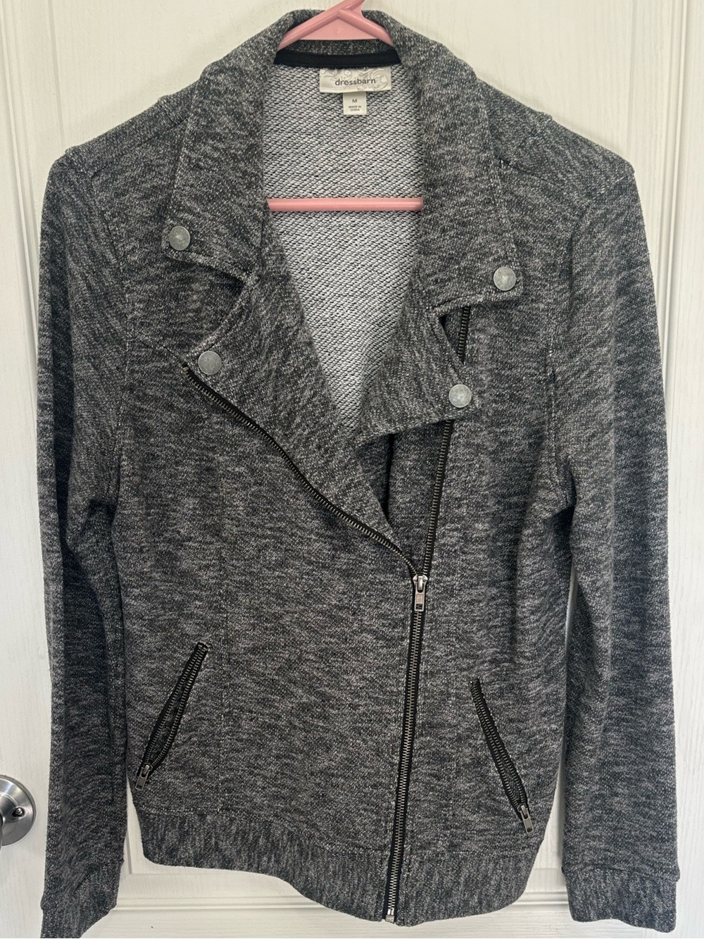 Dressbarn Gray Textured Zip‑Up Jacket – Thumbholes – Size M